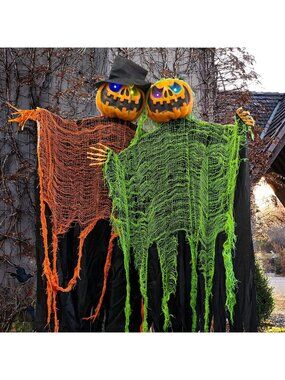 FUNPENY 2 Pack 5.2' Hanging Ghost Pumpkin with Bendable Arms Lightup Eyes Decor